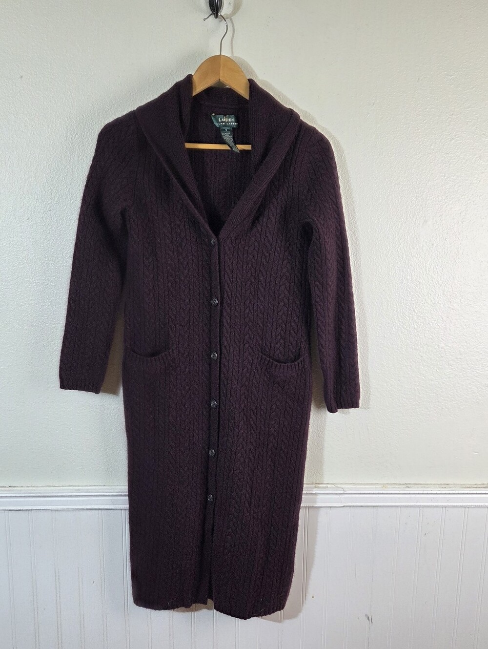 Vintage Lauren Ralph Lauren Sweater Dress S Merino Cashmere Angora Cable Knit